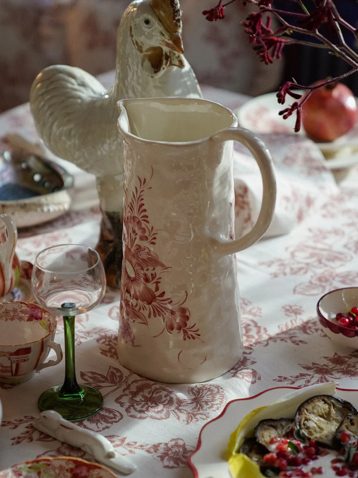 Anna + Nina pink rose pitcher on dining table