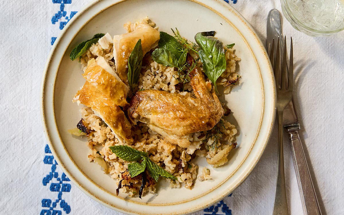 Spatchcock Chicken on basmati rice with herbs