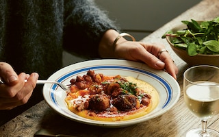 Sausage meatballs with beans, fennel and mozzarella