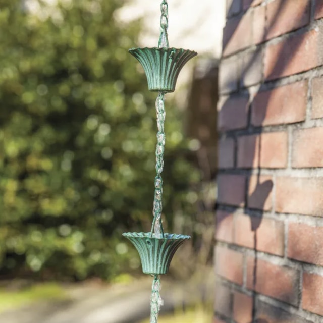 Verdigris rain chain