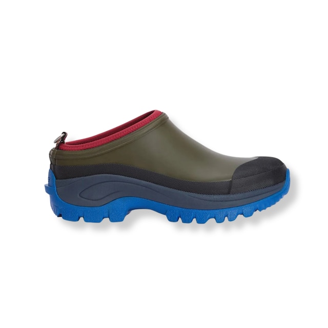Paul Smith Loves Barbour Clogs garden shoes pictured in green with blue sole