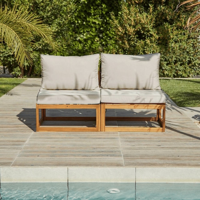 2 seater wooden garden armless sofa