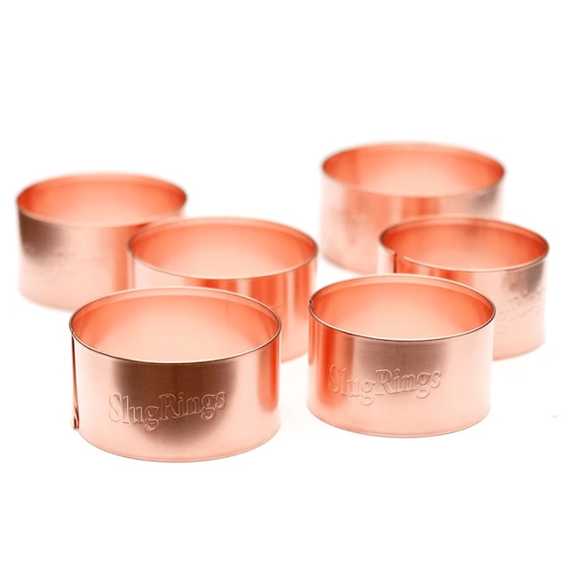 Six copper slug rings