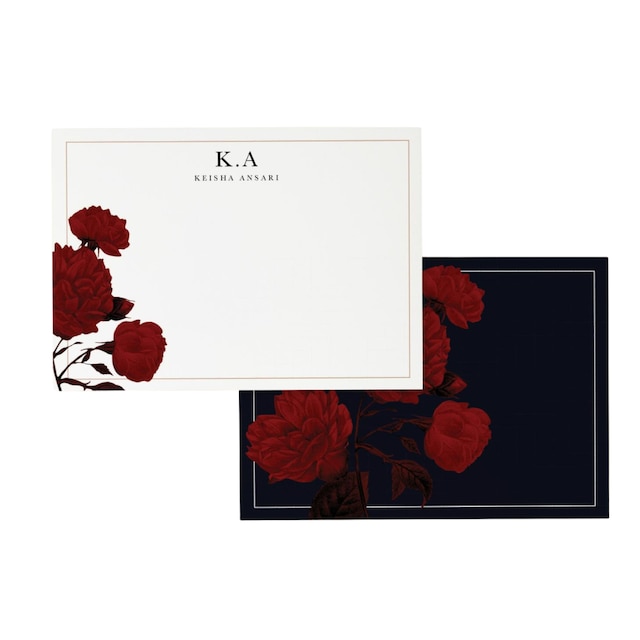 Red rose note card set