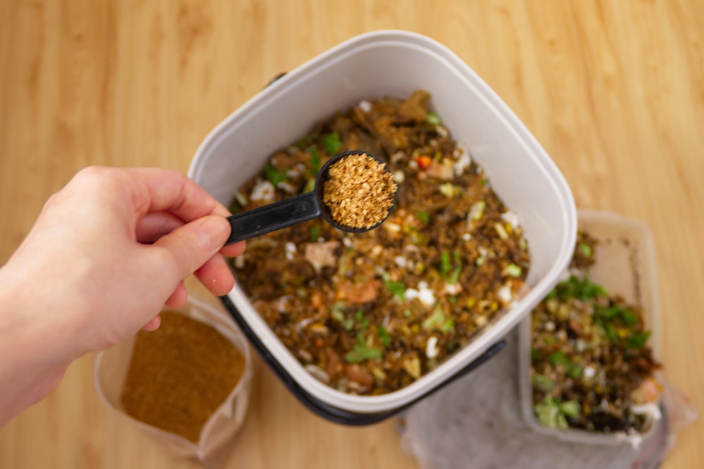 Indoor Bokashi bin, scoop of bran